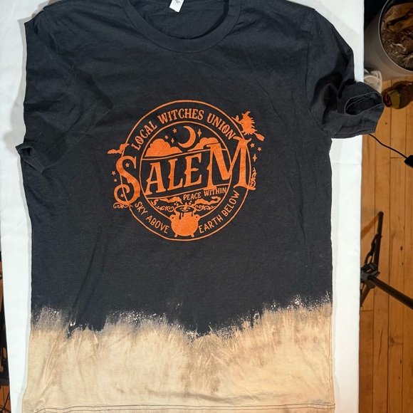 Bella Canvas Black and Tan Bleached Salem Witch Graphic Tee - Picture 1 of 9